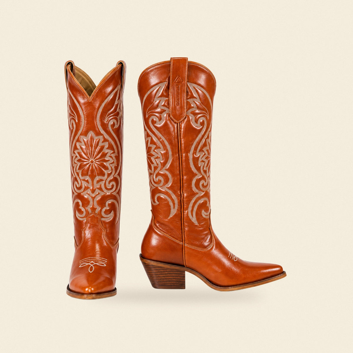 The Sunburst — Leather Women's Cowboy Boot, front and side view