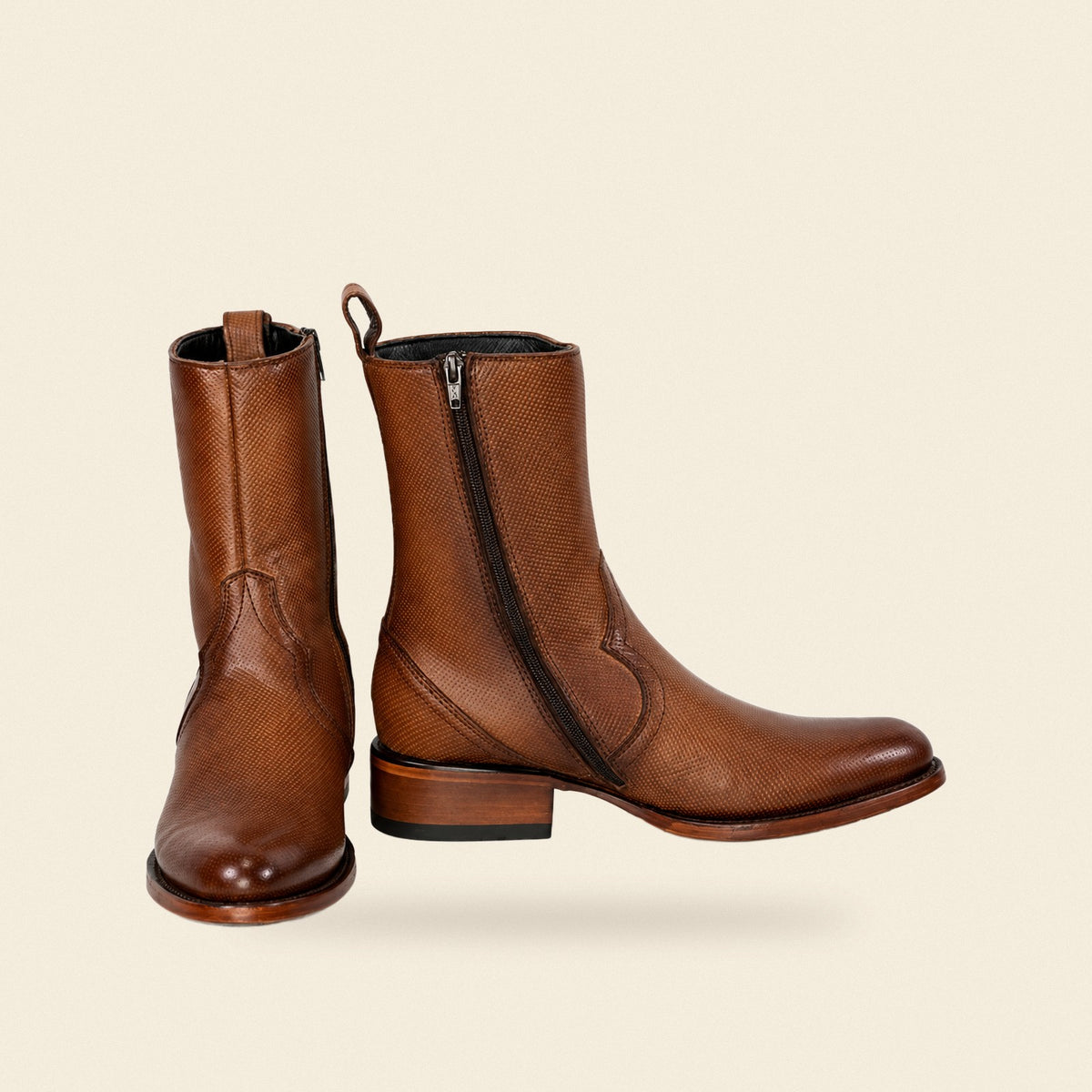 The Moody — Leather Round Toe Men's Cowboy Boot, front and side view