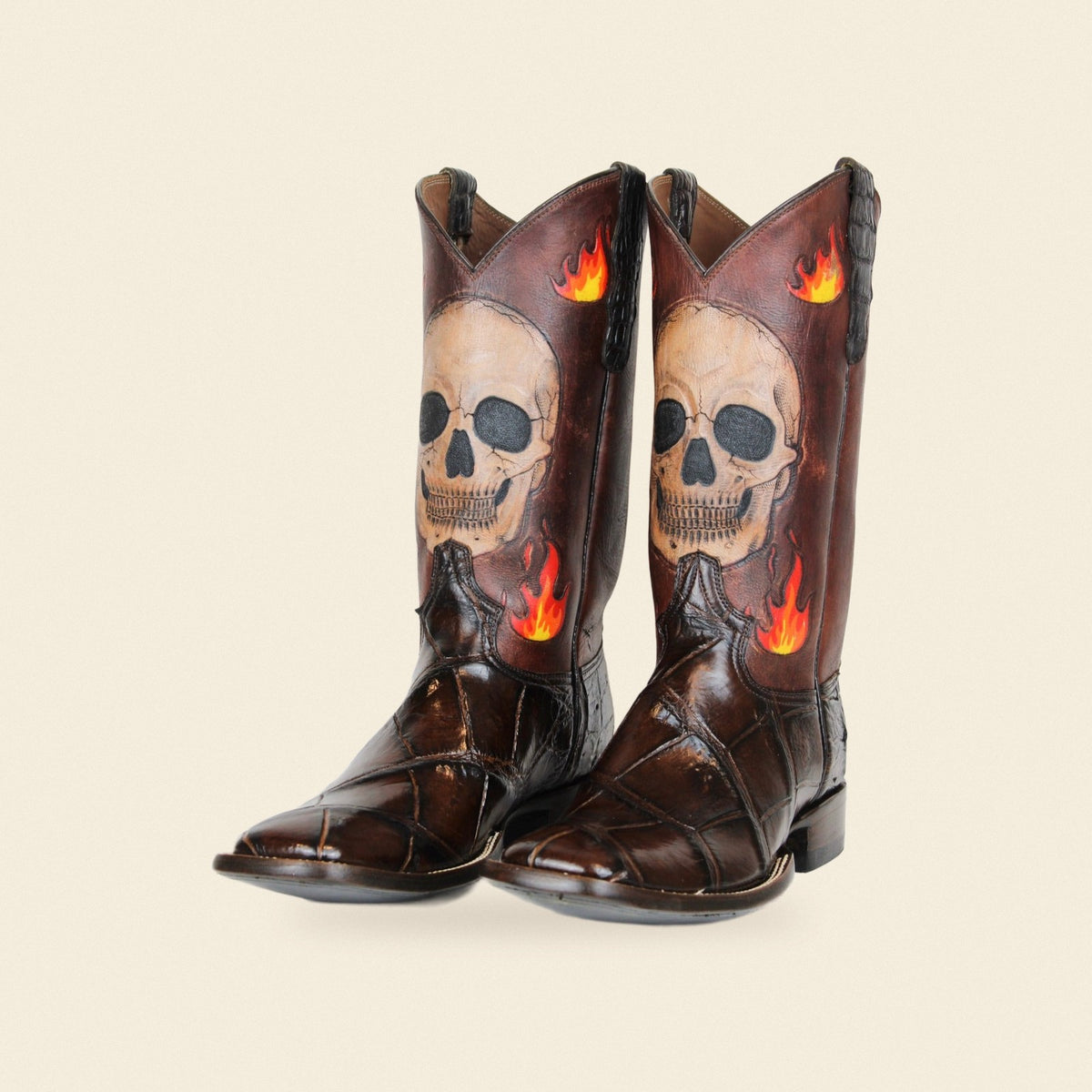 The Catrin — Alligator Men's Cowboy Boot, front and side view