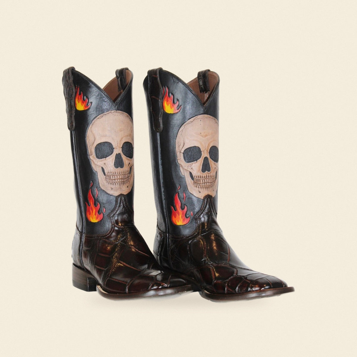 The Catrin — Alligator Men's Cowboy Boot, front and side view