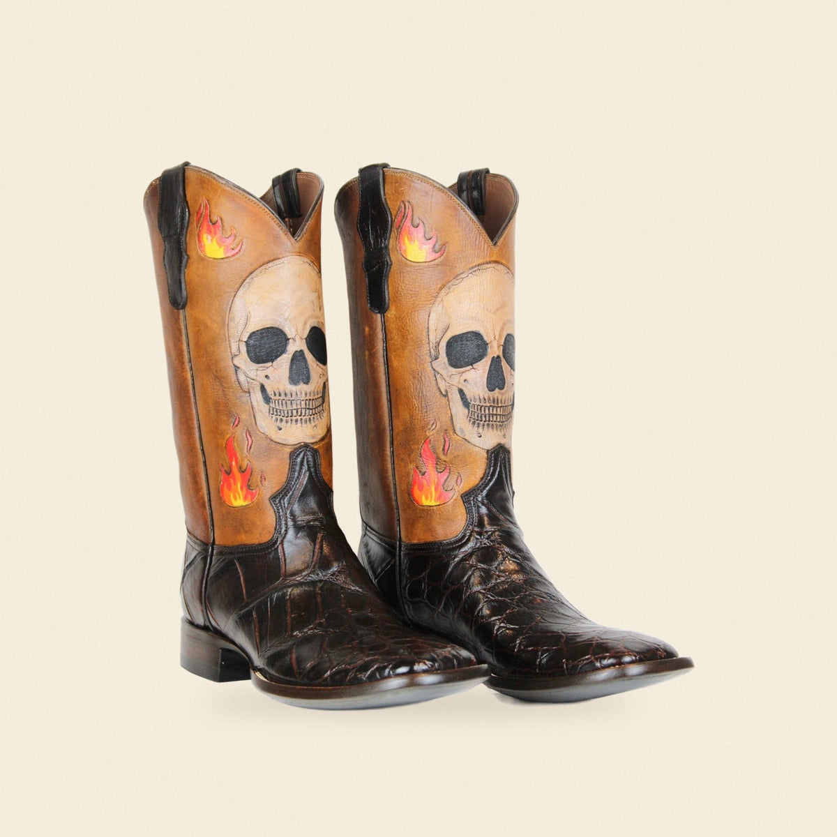 The Catrin — Alligator Men's Cowboy Boot, front and side view