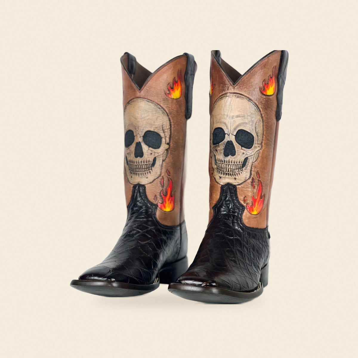 The Catrin — Alligator Men's Cowboy Boot, front and side view