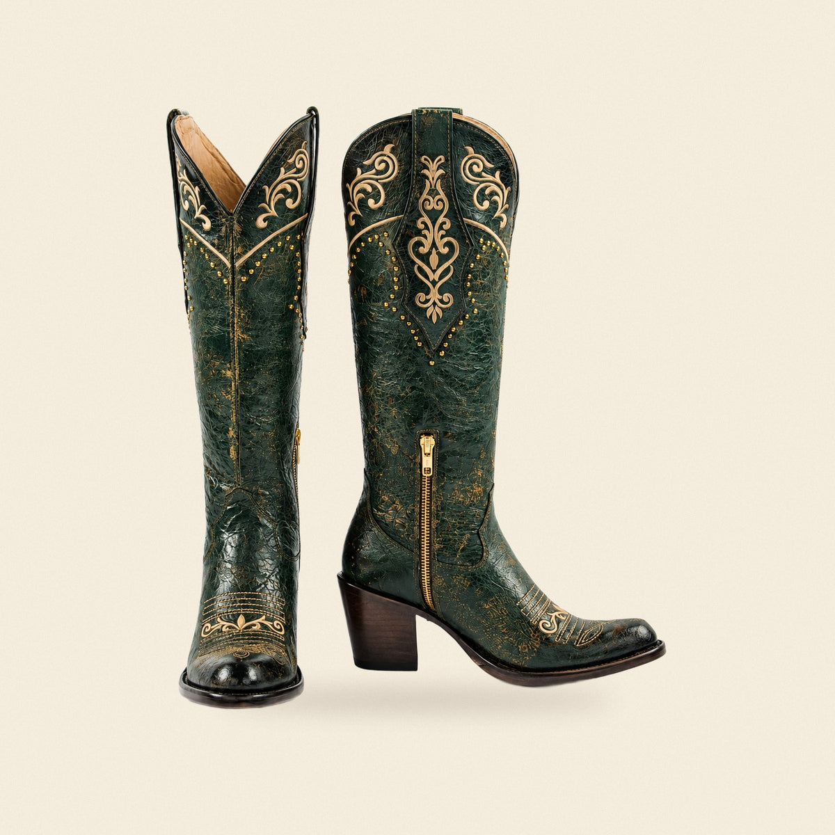 The Reina — Leather Women's Cowboy Boot, front and side view