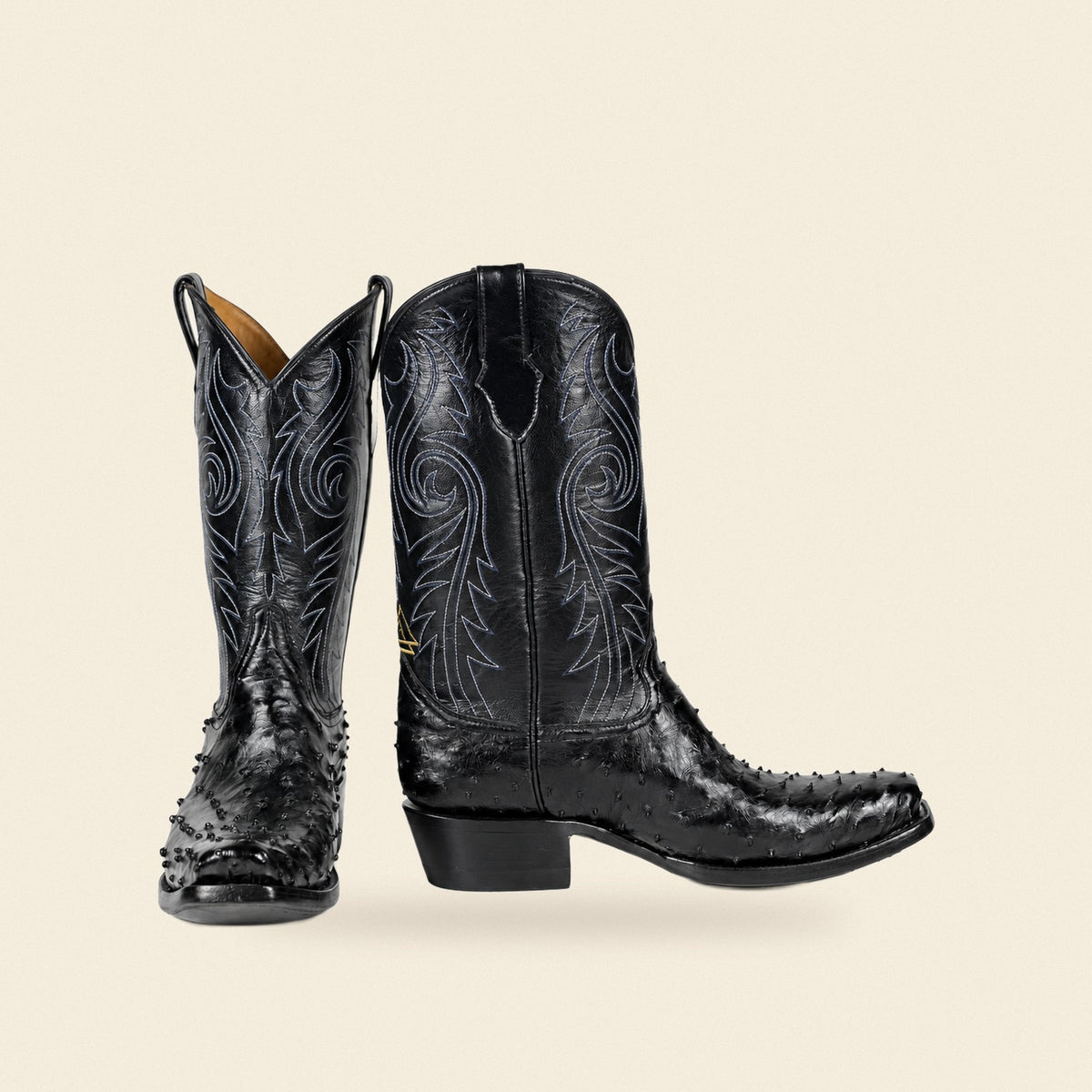 The Conroe — Ostrich Round Toe Men's Cowboy Boot, front and side view