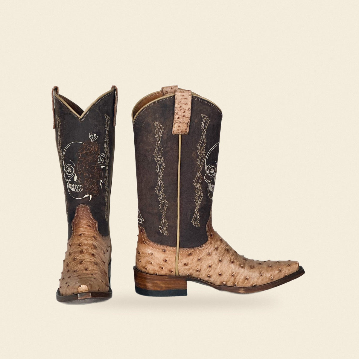 The Tatiana — Ostrich Snip Toe Women's Cowboy Boot, front and side view