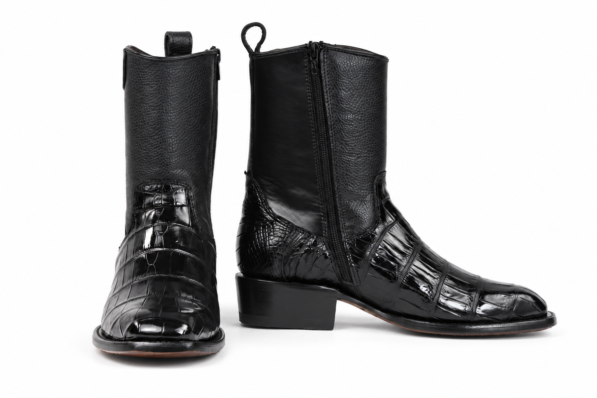 The Terlingua Morelet Crocodile Zip Roper - Black