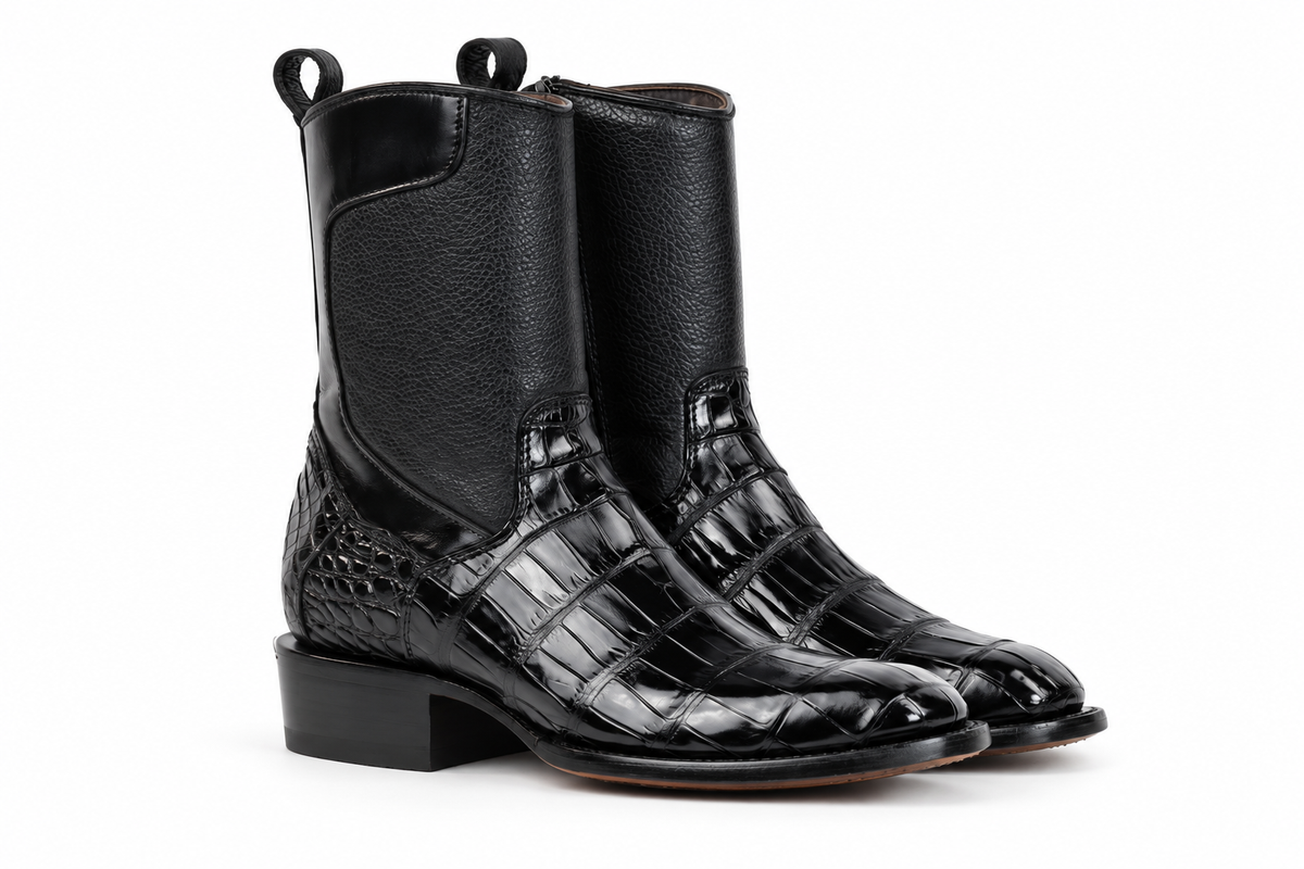 The Terlingua Morelet Crocodile Zip Roper - Black