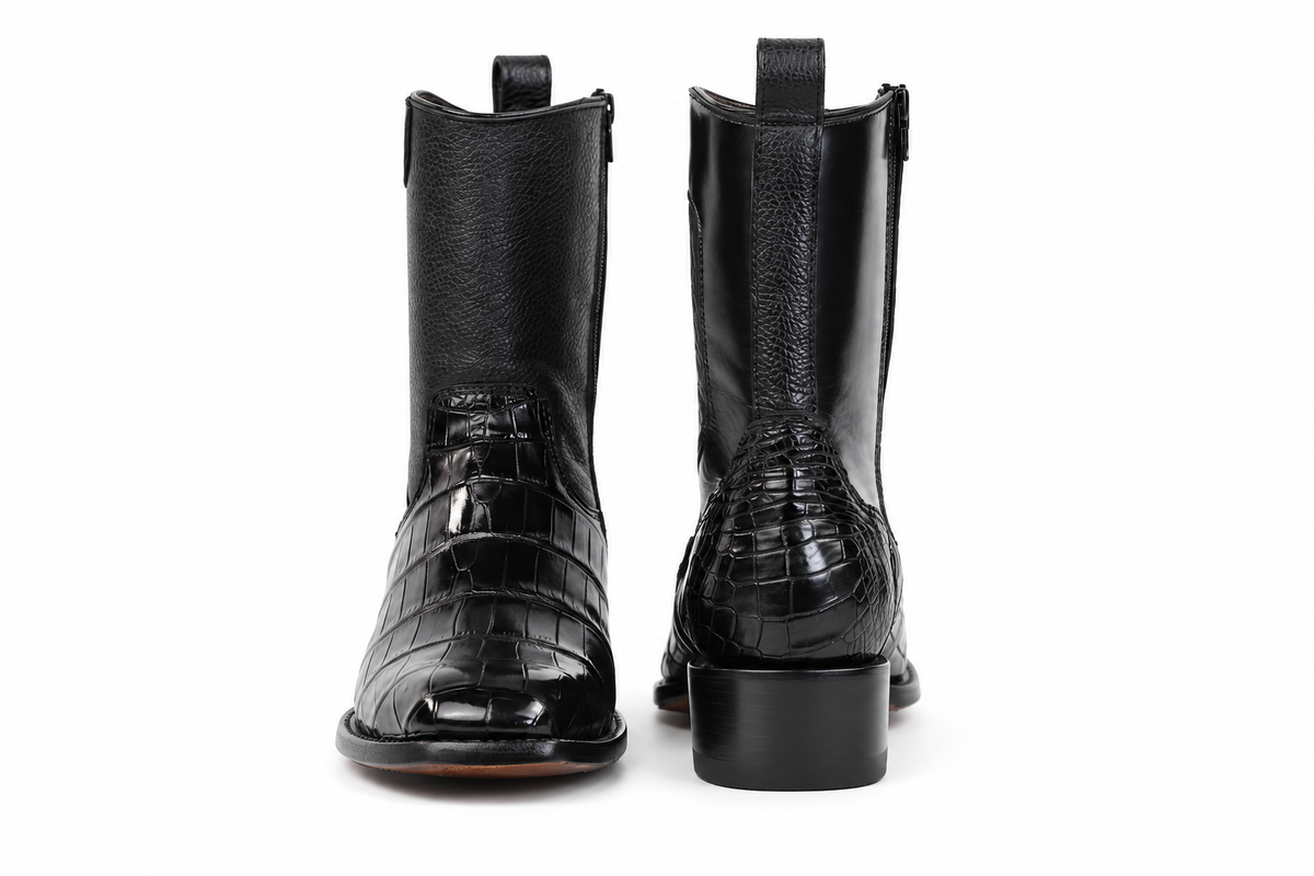 The Terlingua Morelet Crocodile Zip Roper - Black
