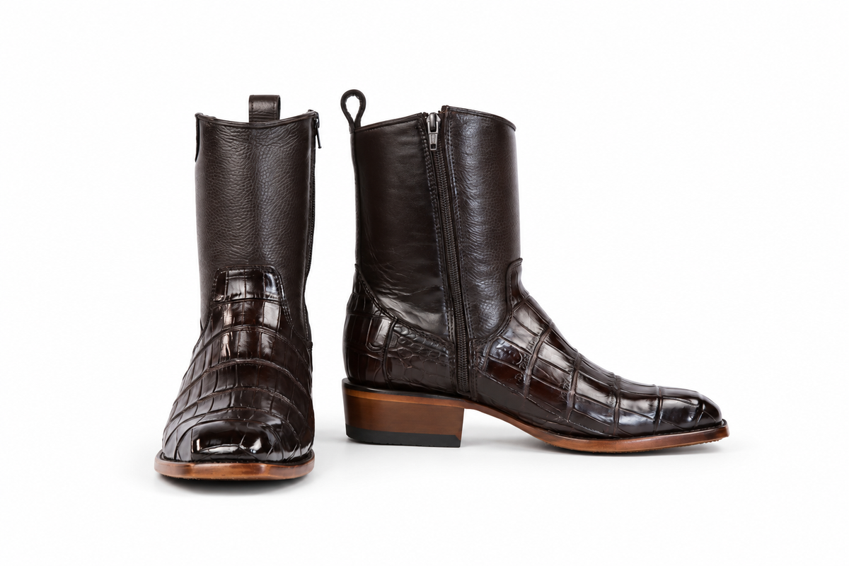 The Terlingua Morelet Crocodile Zip Roper - Brown