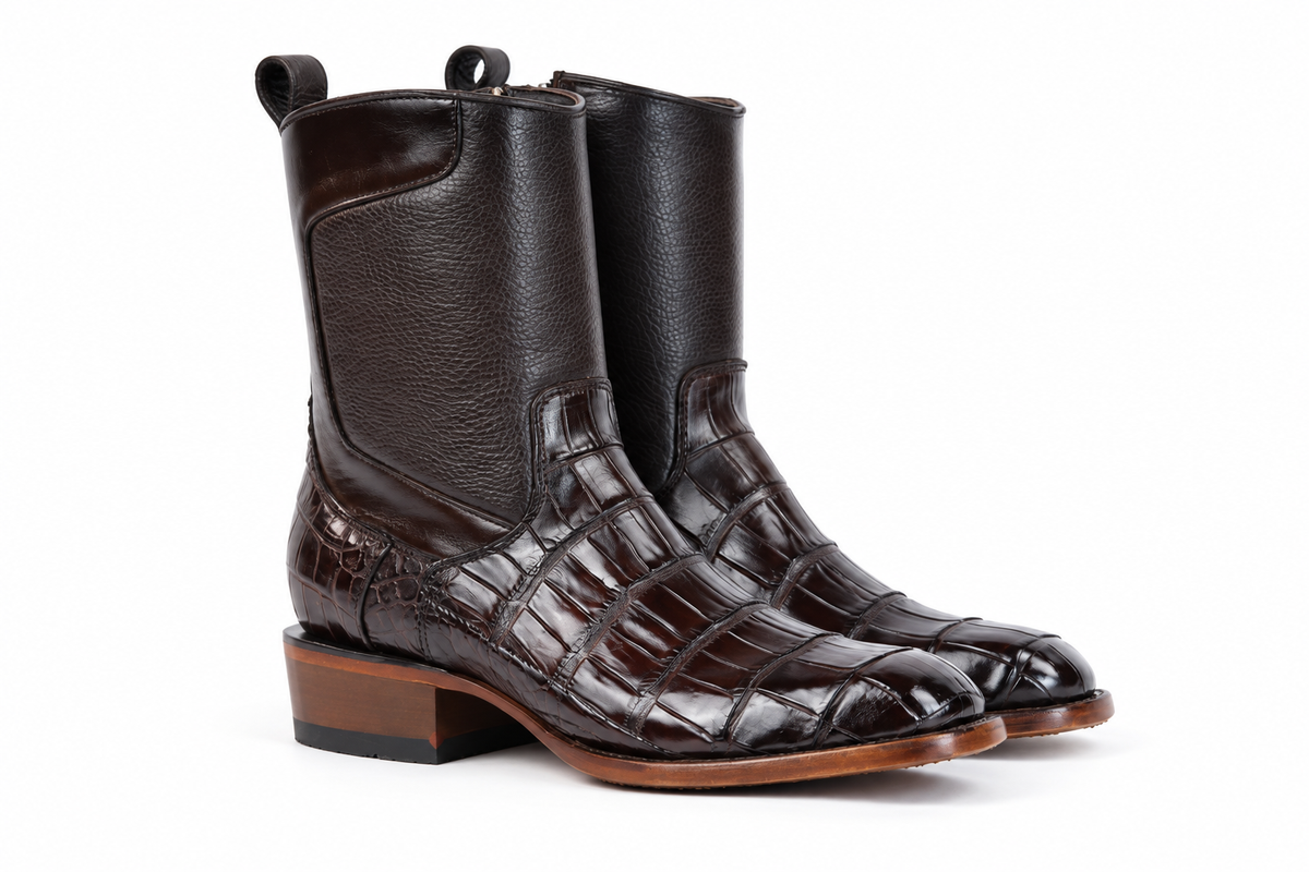 The Terlingua Morelet Crocodile Zip Roper - Brown