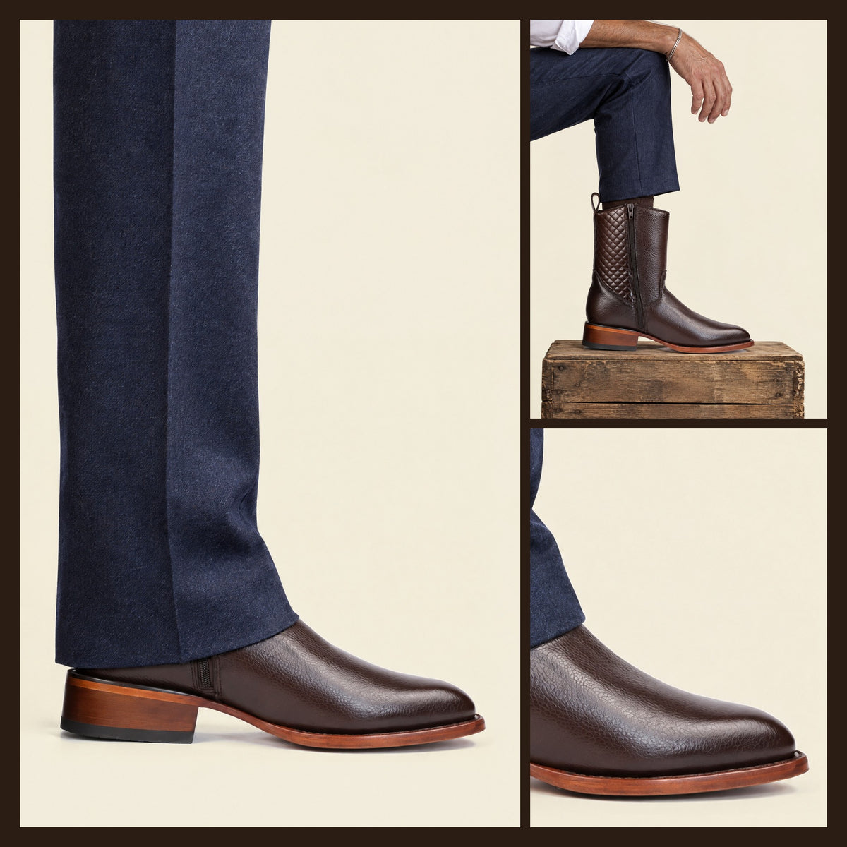 The Walburg in Brown — worn with navy wool trousers