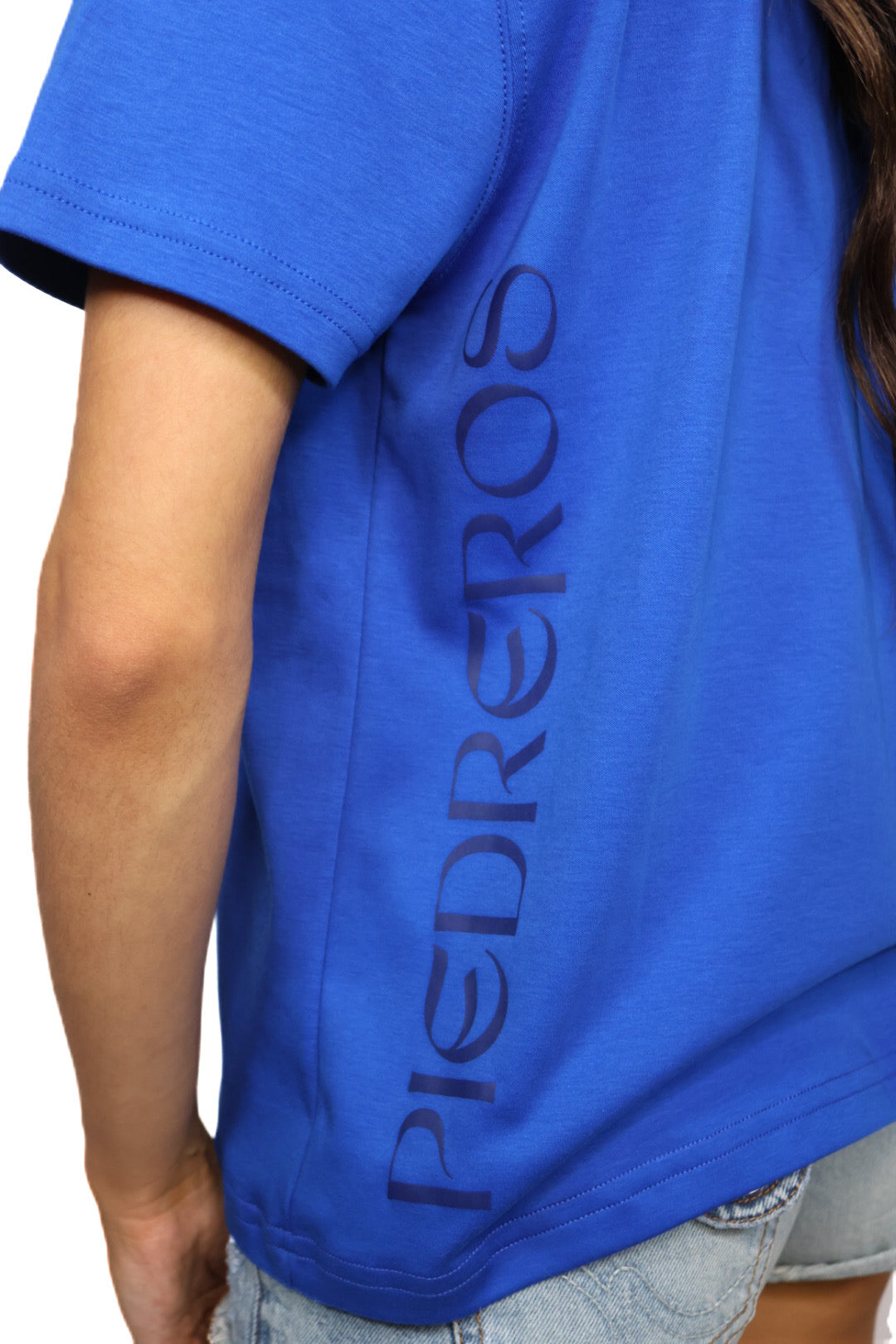 blue cotton womens shirt piedreros logo 