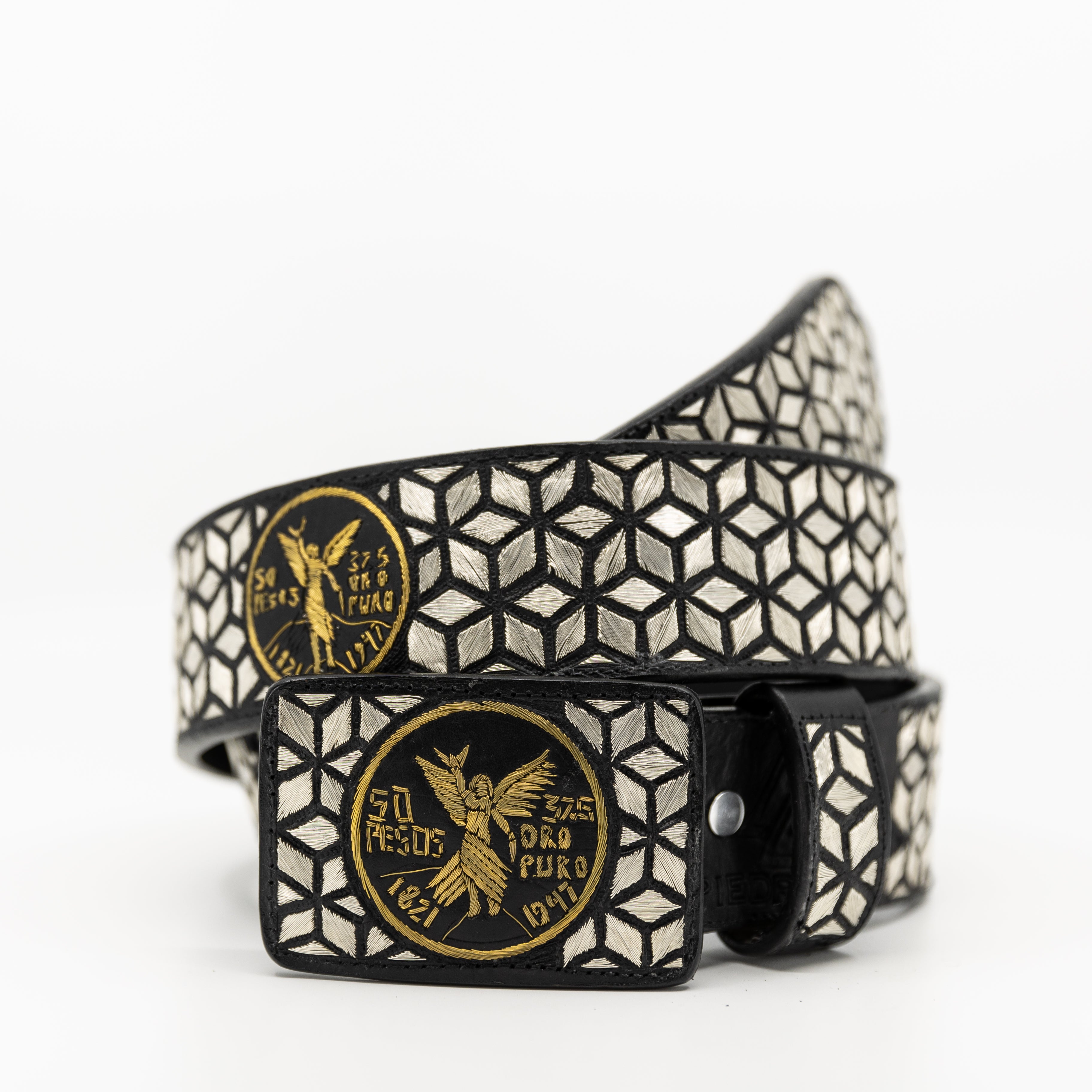 Cinto de Hilo de Plata- 50 pesos cubos — handcrafted leather belt by Cuadra Piedreros